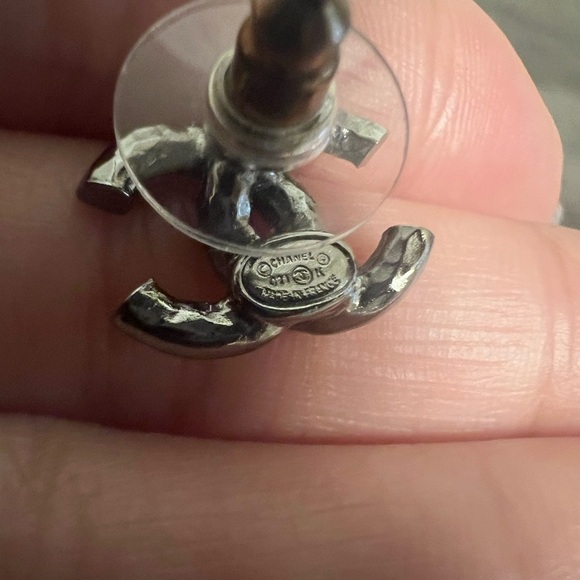 CHANEL Silver Mini Crystal CC Earrings - Picture 8 of 9